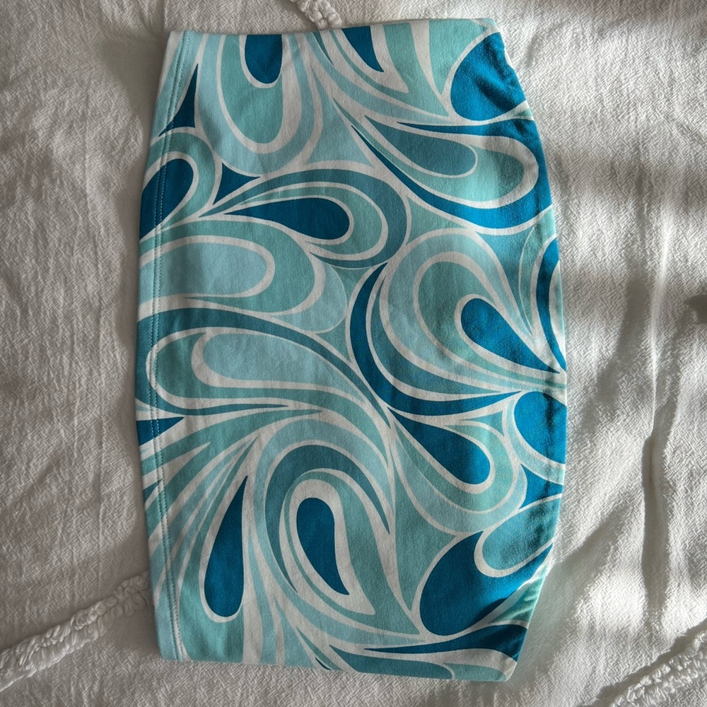 Garage Teal and White Patterned Tube Top